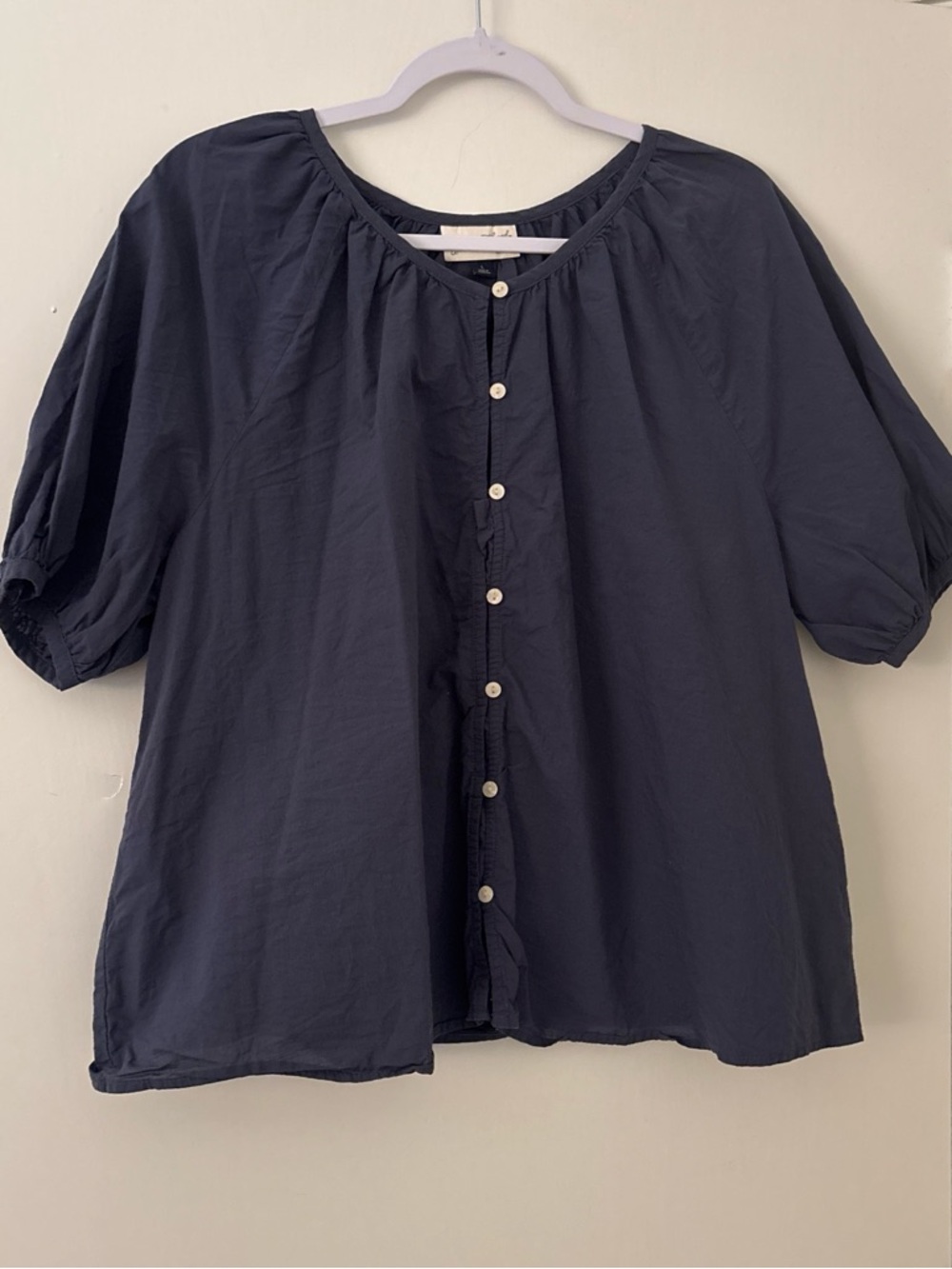 Universal Thread Navy Button-Front Puff Sleeve Blouse